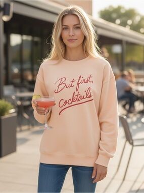 WILDFOX “But First, Cocktails” Statement Sweatshirt in Light Pink!